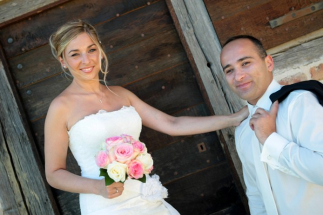 mariage rose champetre couple