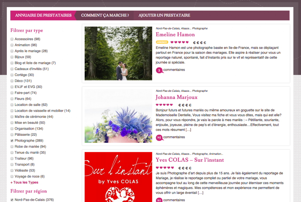 Page catégorie de l'annuaire