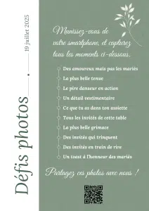 Affiche de mariage pour le jeu des défis photos