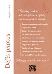 Affiche de mariage pour le jeu des défis photos